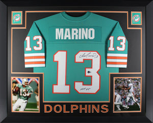 Dan Marino Autographed Miami Dolphins Mitchell & Ness Teal Signed Football Framed Jersey Beckett COA HOF 05-Powers Sports Memorabilia