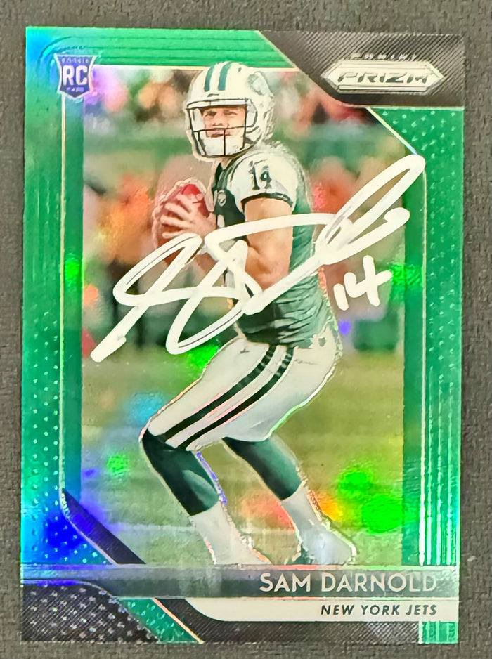 Sam Darnold 2018 Panini Prizm Green Signed Football Rookie Card #203 Auto Beckett Witness Cert #4W539133-Powers Sports Memorabilia