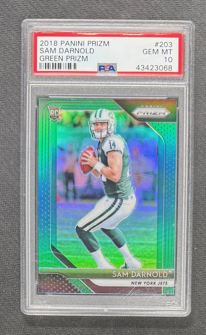 Sam Darnold 2018 Panini Prizm Football Green Prizm Rookie Card #203 Graded PSA 10 Cert #43423068-Powers Sports Memorabilia