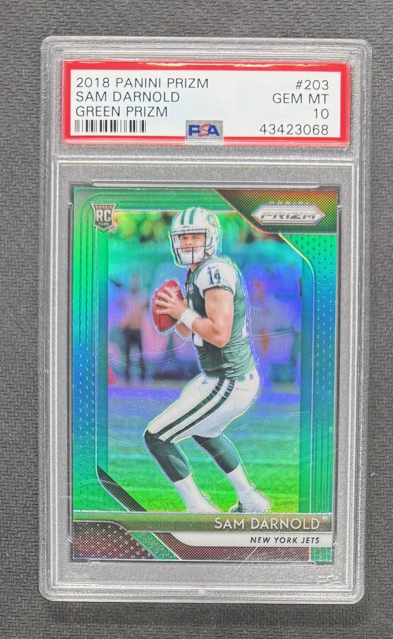 Sam Darnold 2018 Panini Prizm Football Green Prizm Rookie Card #203 Graded PSA 10 Cert #43423068-Powers Sports Memorabilia