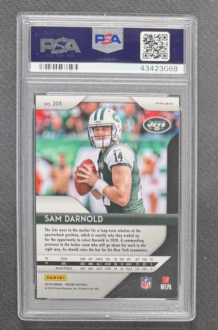 Sam Darnold 2018 Panini Prizm Football Green Prizm Rookie Card #203 Graded PSA 10 Cert #43423068-Powers Sports Memorabilia