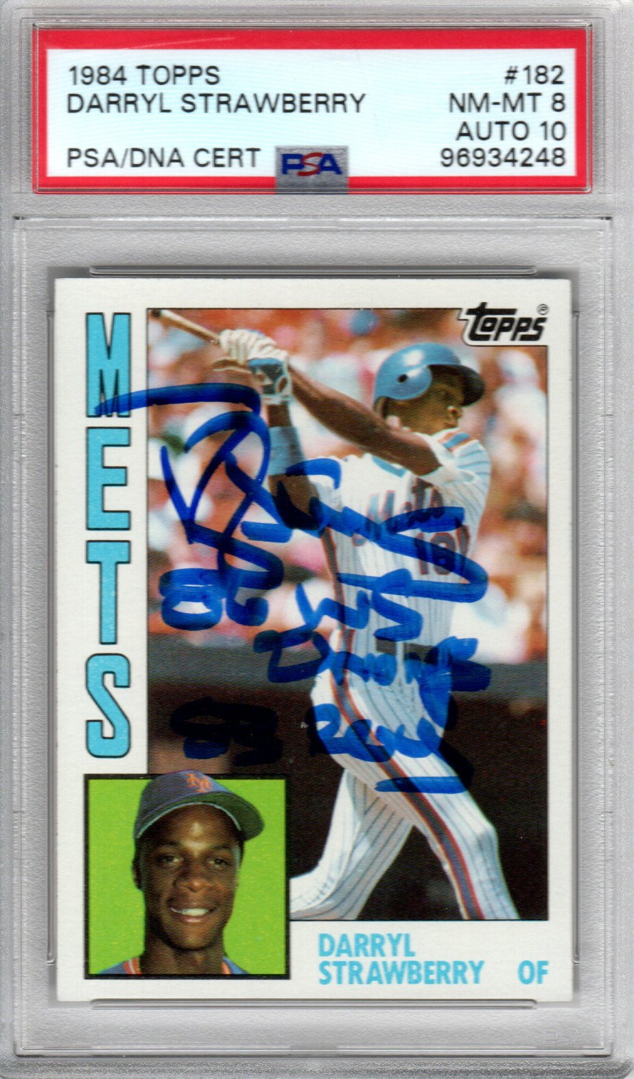 Darryl Strawberry Signed 1984 Topps #182 Mets Rookie Card - PSA NM/MT 8 Auto 10-Powers Sports Memorabilia