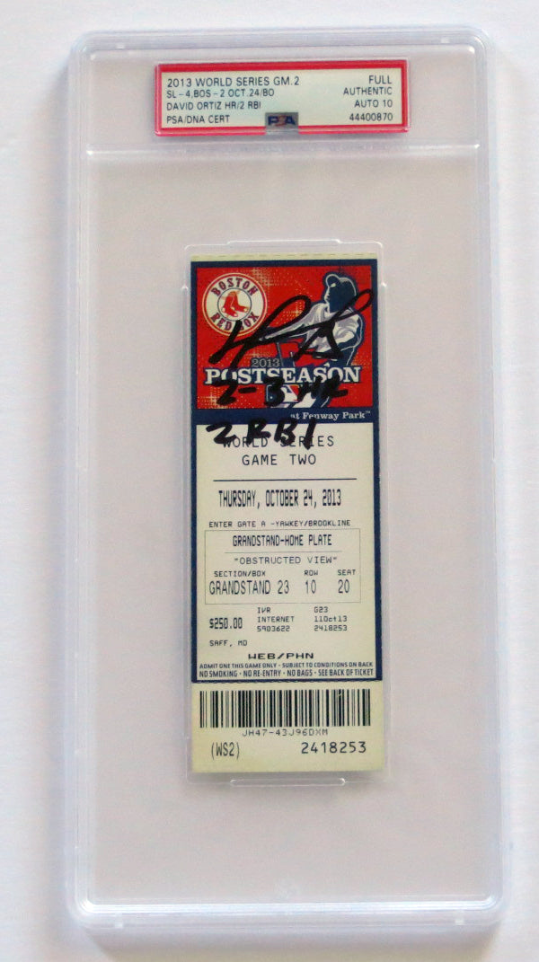 David Ortiz Signed Boston Red Sox 2013 World Series Game 2 Encapsulated Ticket W/ 2-3 HR 2 RBI PSA/DNA Graded AUTO 10-Powers Sports Memorabilia
