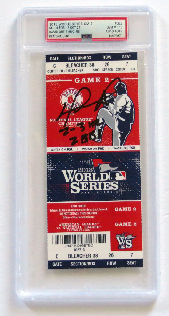David Ortiz Signed Boston Red Sox 2013 World Series Game 2 Encapsulated Ticket W/ 2-3 HR 2 RBI PSA/DNA Graded GEM MT 10-Powers Sports Memorabilia