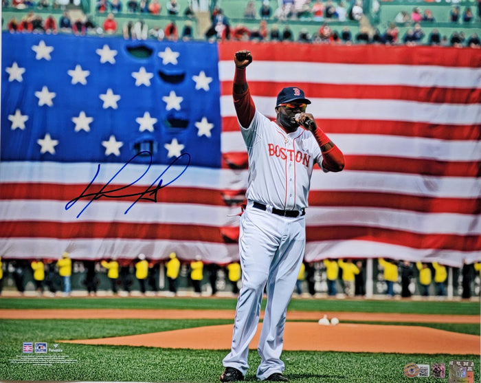 David Ortiz Signed Boston Red Sox 2013 Flag 16x20 Photo - Beckett-Powers Sports Memorabilia
