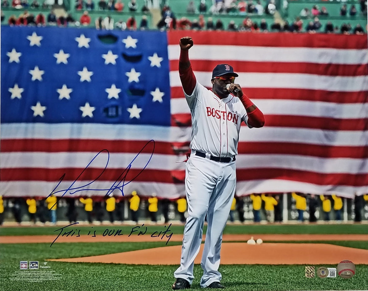 David Ortiz Autographed Boston Red Sox 16x20 Photo W/ This is Our F'N City Beckett Witnessed-Powers Sports Memorabilia