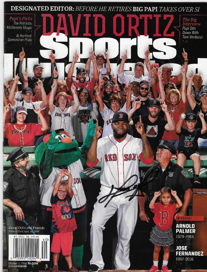 David Ortiz Signed Boston Red Sox Sports Illustrated 10/3/16 Beckett Witnessed Black-Powers Sports Memorabilia
