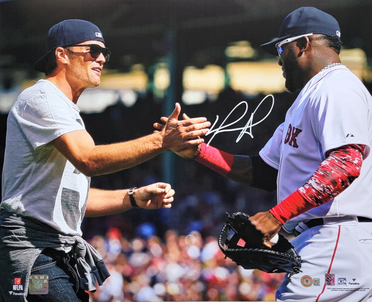 David Ortiz Autographed Boston Red Sox with Tom Brady 16x20 Photo Beckett Witnessed-Powers Sports Memorabilia
