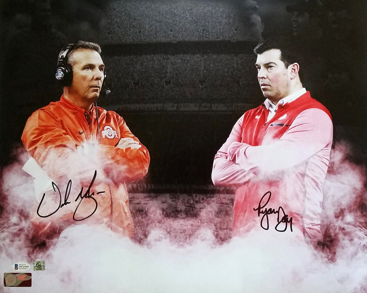 Ryan Day & Urban Meyer Autographed Ohio State Buckeyes 16x20 Beckett Witnessed-Powers Sports Memorabilia