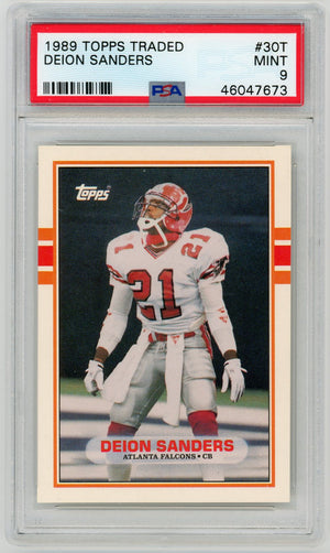 Deion Sanders 1989 Topps Traded Football Rookie Card RC #30T Graded PSA 9 MINT-Powers Sports Memorabilia