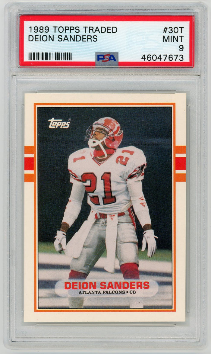 Deion Sanders 1989 Topps Traded Football Rookie Card RC #30T Graded PSA 9 MINT-Powers Sports Memorabilia