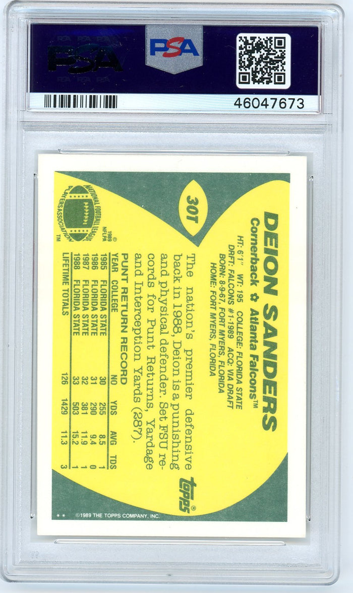 Deion Sanders 1989 Topps Traded Football Rookie Card RC #30T Graded PSA 9 MINT-Powers Sports Memorabilia