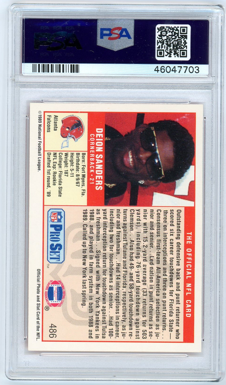 Deion Sanders 1989 Pro Set Football Rookie Card RC #486 Graded PSA 9-Powers Sports Memorabilia