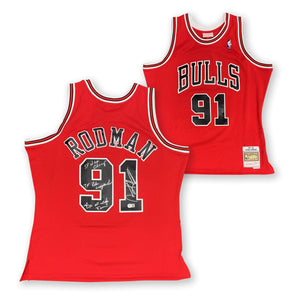 Dennis Rodman Autographed Chicago Bulls Signed Mitchell & Ness Basketball Jersey Beckett COA 3 INSCRIPTIONS-Powers Sports Memorabilia