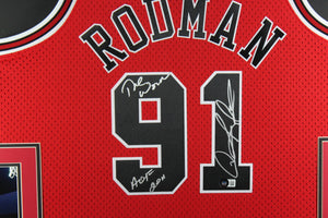 Dennis Rodman Autographed Chicago Bulls Signed Mitchell & Ness Swingman Framed Jersey WORM HOF 2011 Beckett COA