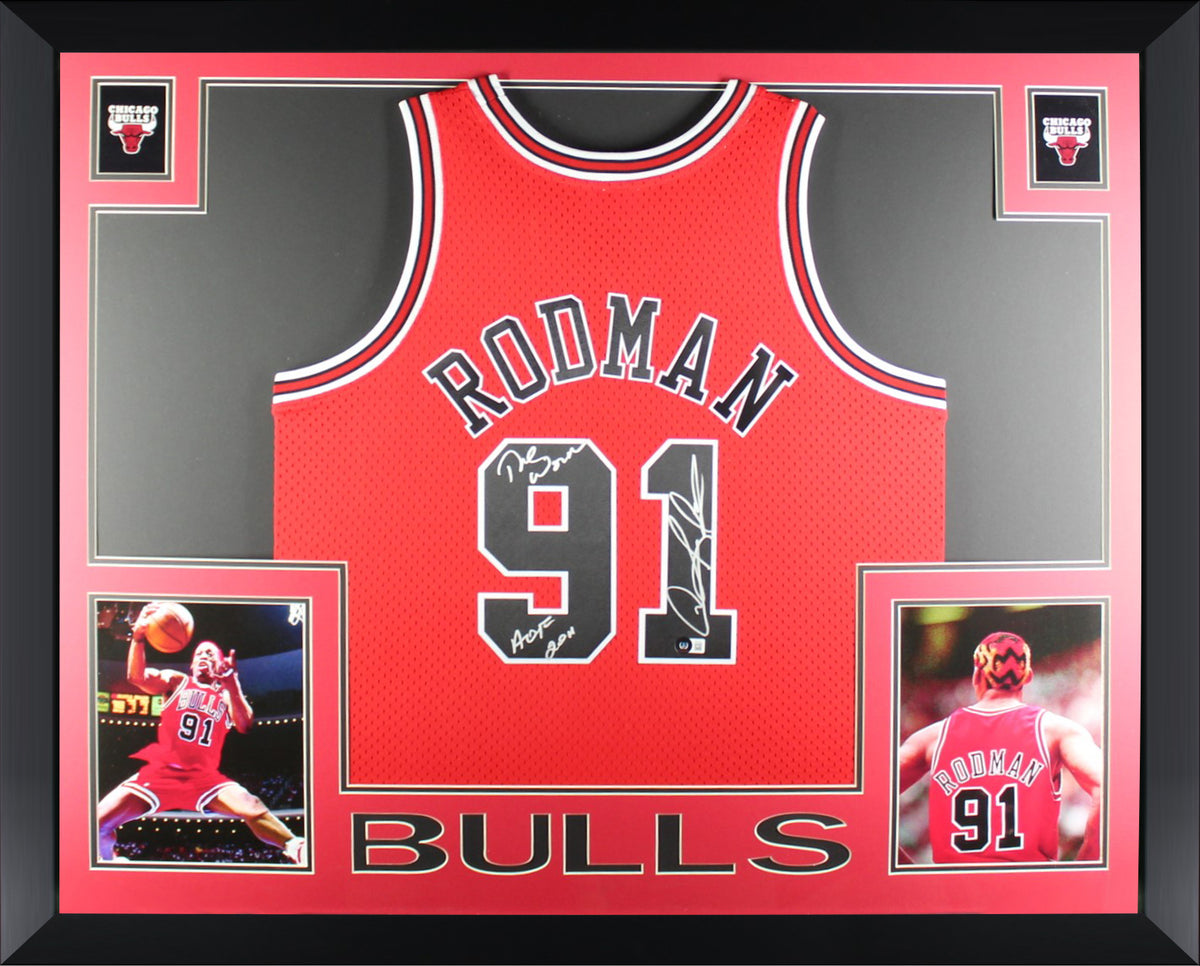 Dennis Rodman Autographed Chicago Bulls Signed Mitchell &amp; Ness Swingman Framed Jersey WORM HOF 2011 Beckett COA-Powers Sports Memorabilia