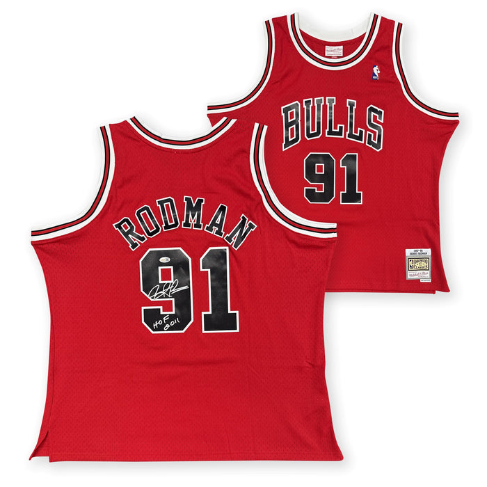 Dennis Rodman Autographed Chicago Bulls Mitchell & Ness Signed Swingman Basketball Jersey HOF Hall of Fame 2011 JSA Witness Authentication-Powers Sports Memorabilia