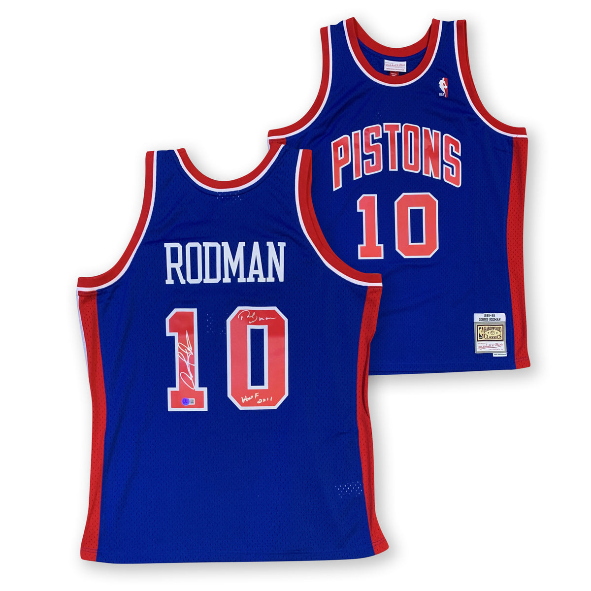 Dennis Rodman Autographed Detroit Pistons Signed Mitchell and Ness Swingman Jersey WORM HOF 2011 Beckett COA-Powers Sports Memorabilia