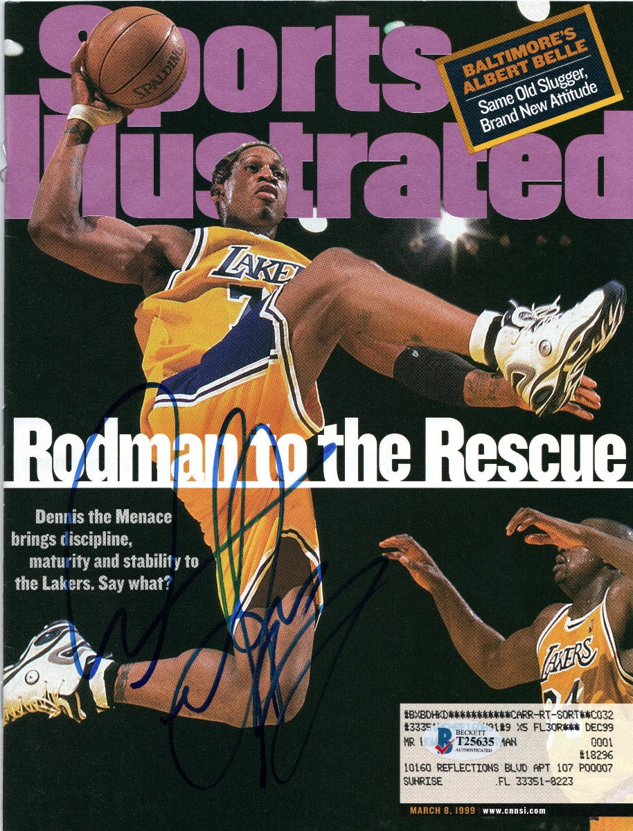 Dennis Rodman Autographed Los Angeles Lakers Sports Illustrated 3/8/99 Beckett Authenticated-Powers Sports Memorabilia