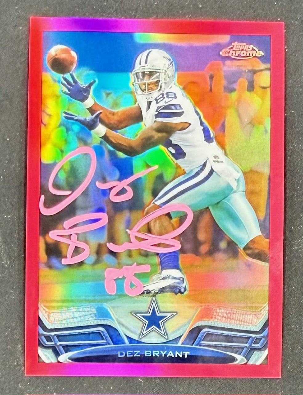 Dez Bryant 2013 Topps Chrome Pink Refractor Signed Football Card #95 Auto 386/399 Beckett Witness Cert #4W431440