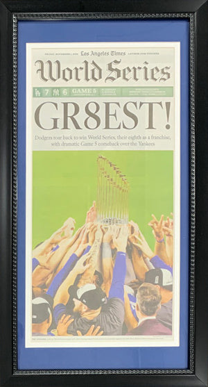 Los Angeles Dodgers 2024 World Series Champion Times Original Front Page Framed Baseball Newspaper 11/1/24-Powers Sports Memorabilia