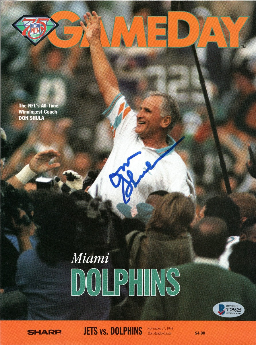 Don Shula Autographed New York Jets vs. Miami Dolphins Game Day 11/27/94 Fake Spike Game Beckett Authenticated-Powers Sports Memorabilia