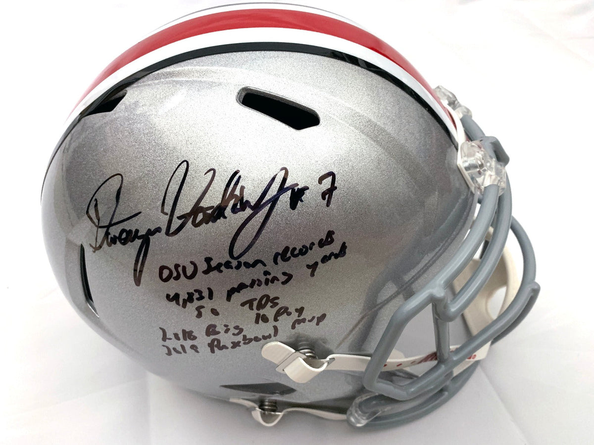 Dwayne Haskins Autographed Ohio State Buckeyes Riddell Speed Replica Helmet W/OSU Season Records Beckett Witness-Powers Sports Memorabilia