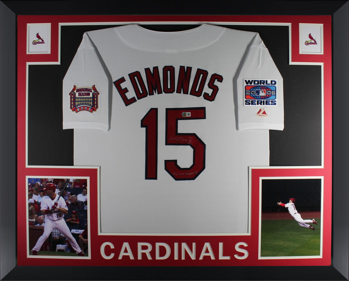 Jim Edmonds Autographed St Louis Cardinals Signed Majestic Baseball Framed Jersey 2006 WS CHAMPS Beckett Certified COA-Powers Sports Memorabilia