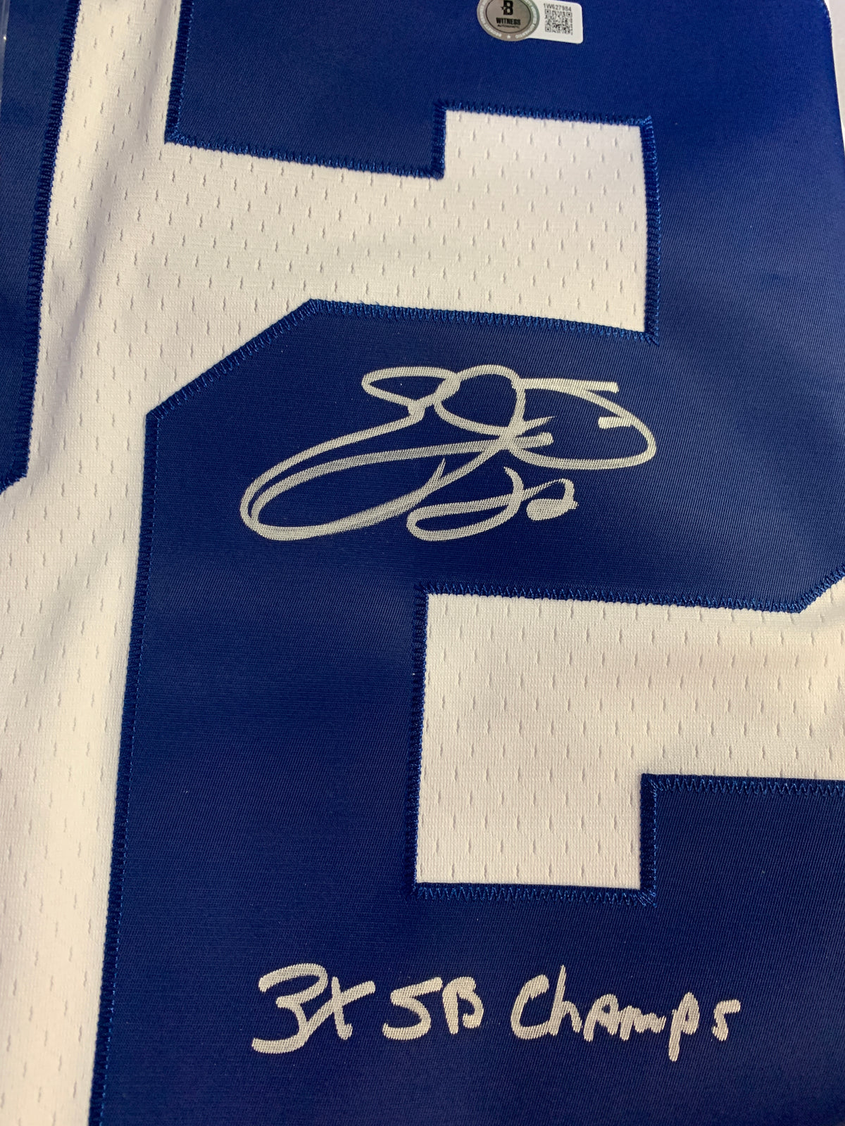 Emmitt Smith Autographed Dallas Cowboys Signed Mitchell &amp; Ness Football Jersey 3 x SB CHAMP Beckett COA White-Powers Sports Memorabilia