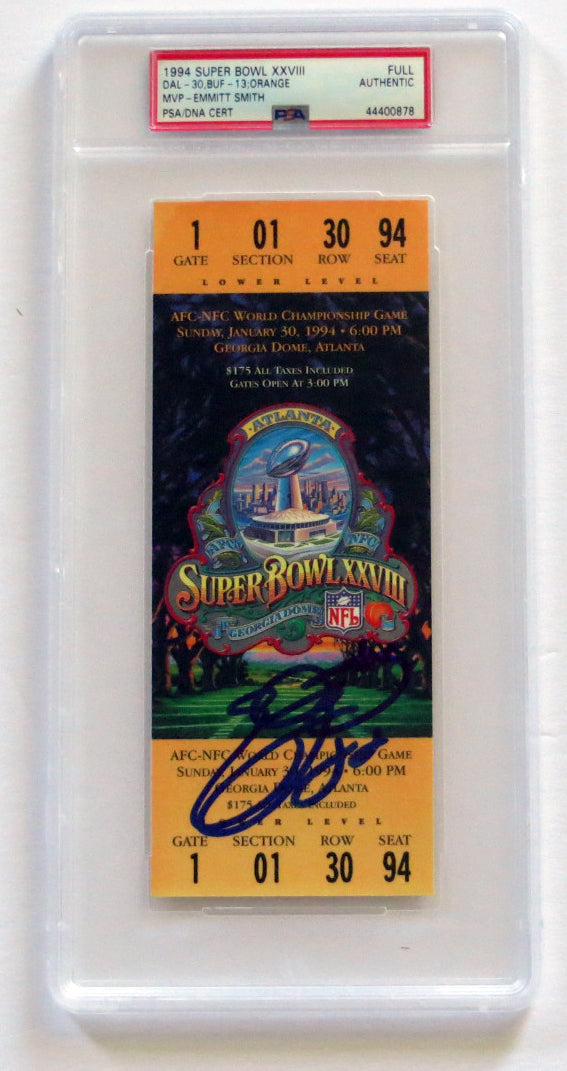 Emmitt Smith Autographed Dallas Cowboys Super Bowl XXVIII Encapsulated Ticket PSA/DNA-Powers Sports Memorabilia