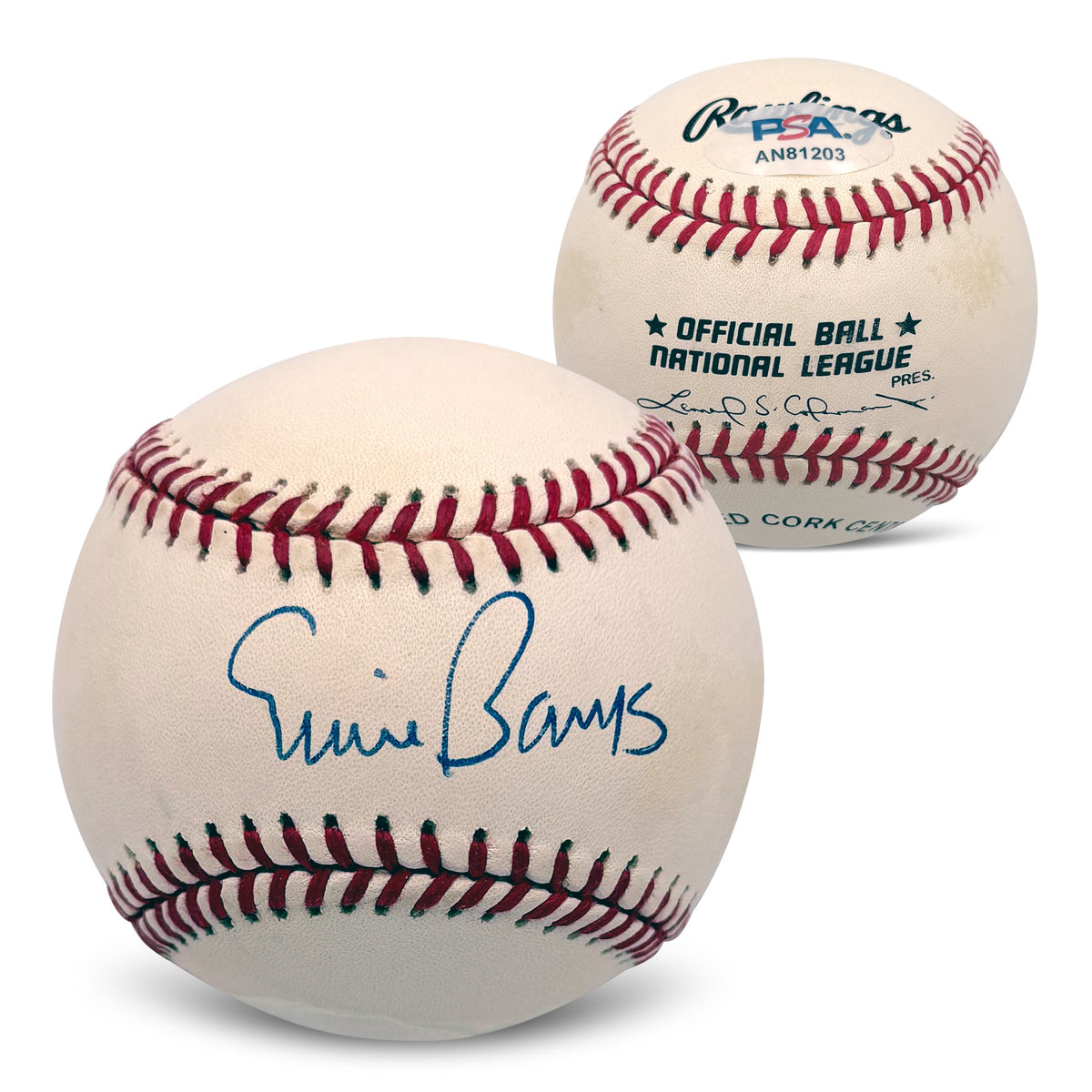 Ernie Banks Autographed Chicago Cubs Signed National League Baseball With UV Display Case PSA COA AN81203
