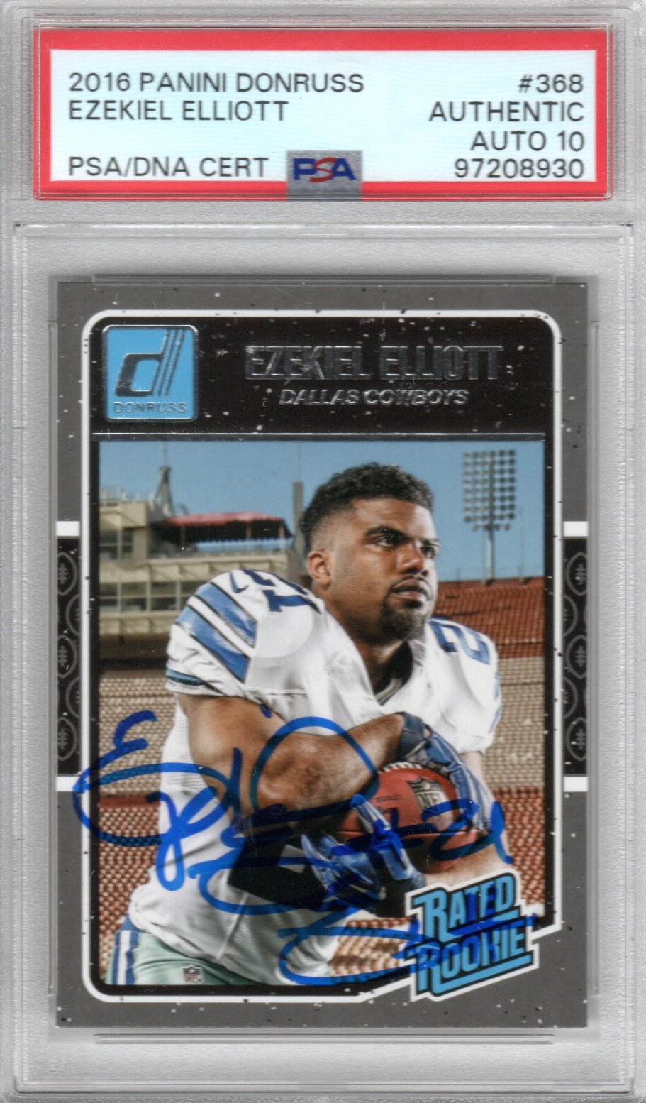 Ezekiel Elliott Signed 2016 Panini Donruss #368 Cowboys Rookie Card - PSA Auto 10-Powers Sports Memorabilia