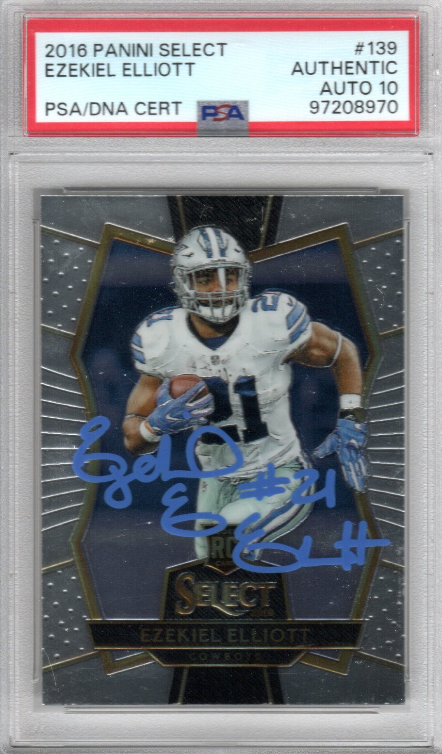 Ezekiel Elliott Signed 2016 Panini Select #139 Cowboys Rookie Card - PSA Auto 10-Powers Sports Memorabilia