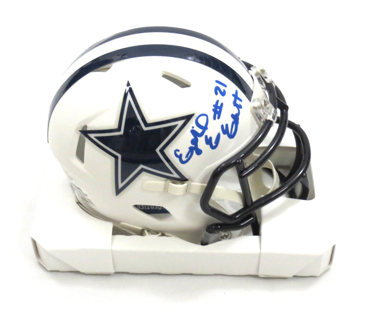 Ezekiel Elliott Autographed Dallas Cowboys Flat Matte White Mini Helmet Beckett Witnessed-Powers Sports Memorabilia