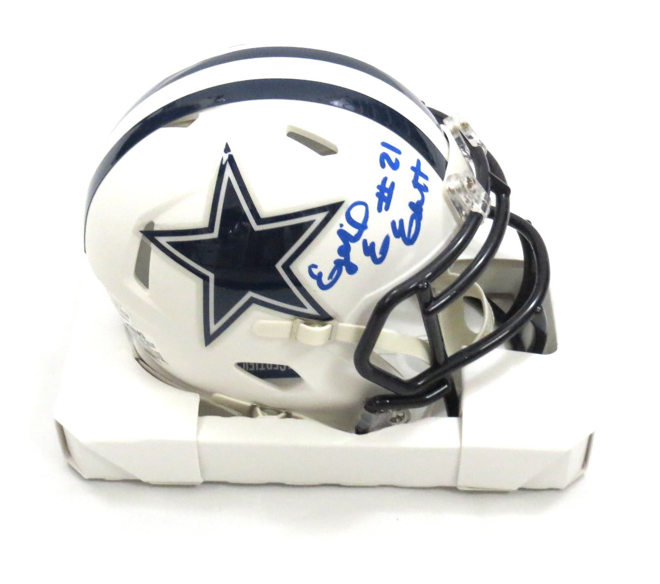 Ezekiel Elliott Signed Dallas Cowboys Flat Matte White Mini Helmet - Beckett-Powers Sports Memorabilia
