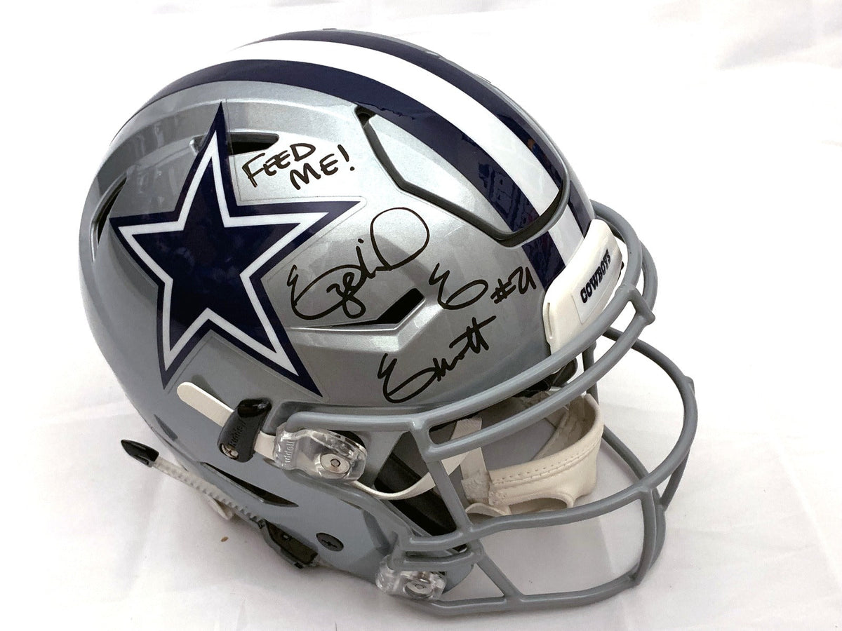 Ezekiel Elliott Autographed Dallas Cowboys Riddell Speed Flex Authentic Helmet W/Feed Me Beckett Witness-Powers Sports Memorabilia