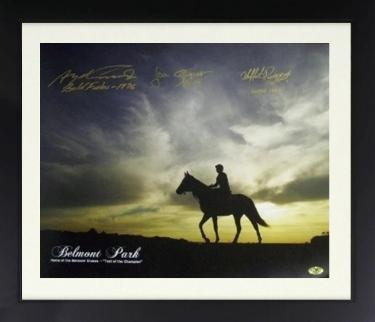 Belmont Stakes Winners Autographed Belmont Park Sunrise Horse Racing 16 x 20 Photograph Custom Framing with 3 Sig- MAB Holo-Powers Sports Memorabilia