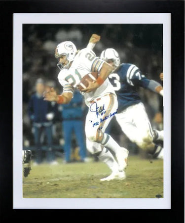 Jim Kiick Autographed Miami Dolphins 16 x 20 Photograph Custom Framing with dual 1972 Perfect Season & 17-0- COA-Powers Sports Memorabilia