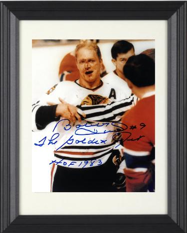 Bobby Hull Autographed Chicago Blackhawks Blood 8 x 10 Photograph dual #9 The Golden Jet & HOF 83 Custom Framing- COA-Powers Sports Memorabilia