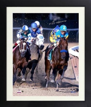 American Pharoah Autographed 16 x 20 Photograph 2015 Belmont Stakes Horse Racing Triple Crown with Victor Espinoza Custom Framing-Steiner Holo-Powers Sports Memorabilia