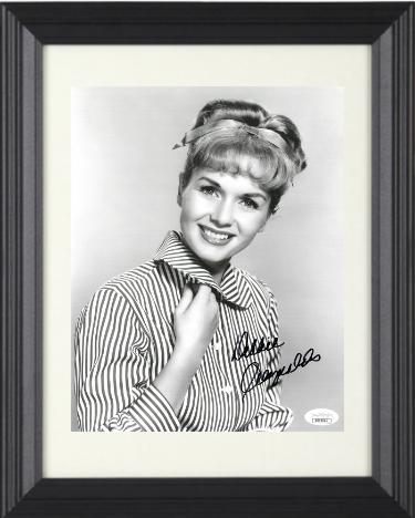 Debbie Reynolds Autographed Vintage B&W 8 x 10 Photograph Custom Framing- JSA #DD32825 (striped blouse- sig on right)-Powers Sports Memorabilia
