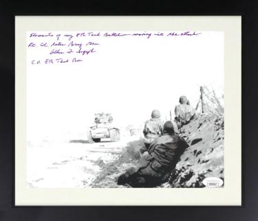 Brigadier General Albin F. Irzyk Autographed WWII 4th Armored Div. Patton's 3rd Army 8 x 10 Photograph with inscription Custom Framing- JSA-Powers Sports Memorabilia