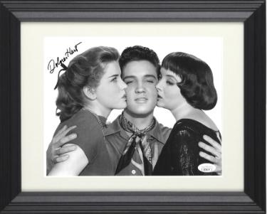 Dolores Hart Autographed Loving You Vintage B&W 8 x 10 Photograph Custom Framing- JSA #DD39174 (Kissing Elvis Presley- black sig)-Powers Sports Memorabilia