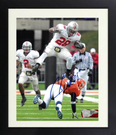 Chris "Beanie" Wells Autographed Ohio State Buckeyes NCAA Licensed 8 x 10 Photograph #28 Custom Framing- COA-Powers Sports Memorabilia