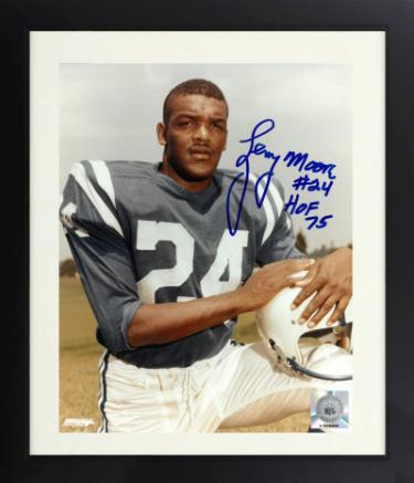 Lenny Moore Autographed Baltimore Colts NFL Licensed 8 x 10 Photograph #24 with HOF 75 Custom Framing- COA-Powers Sports Memorabilia