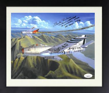 Frederick "Boots" Blesse Autographed Korean War Double Ace Pilot 10 Kills 8x10 Photo 10 Victories, Korea & 334 Squadron Custom Framin-Powers Sports Memorabilia