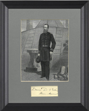 David D Porter Autographed Vintage 1800’s 3”x1.5” cut sig Civil War Navy Commodore 5x6.5 Ecthed Photograph Matted 8 x 10 Custom Framing–JSA-Powers Sports Memorabilia