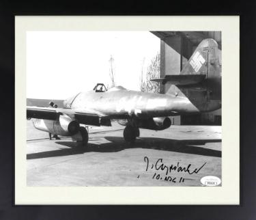 Jorg Czypionka Autographed WWII German ME-262 Luftwaffe Pilot B&W 8 x 10 Photograph Custom Framing 10./NJG-11- JSA #EE63174-Powers Sports Memorabilia