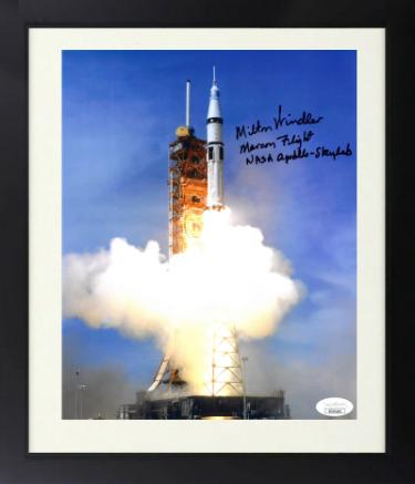 Milton Windler Autographed Apollo/Soyuz Test Project/Saturn IB Color 8 x 10 Photograph Custom Framing Maroon Flight NASA Apollo-Skylab- JSA-Powers Sports Memorabilia