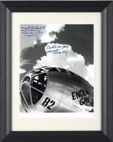 Dutch Van Kirk & Russell E Gackenbach Autographed WWII B&W 8 x 10 Photograph Navigators Enola Gay Hiroshima Kokura 9 Aug 1945 Custom Framing-Powers Sports Memorabilia